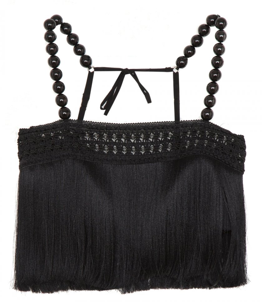 PATBO - FRINGE CROPPED TOP WITH PEARL STRAPS