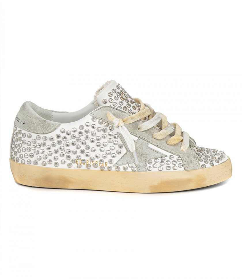 GOLDEN GOOSE  - ICE WHITE SUPER-STAR WITH STUDS