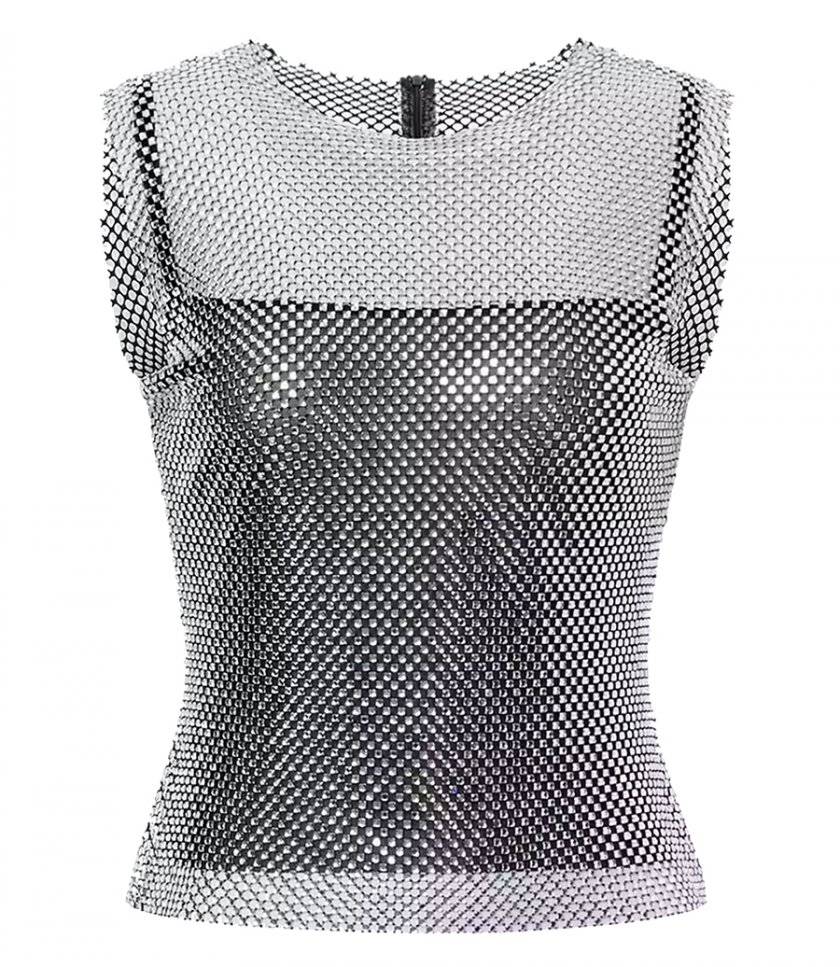 CLOTHES - CROP TOP IN MESH WITH RHINESTONES