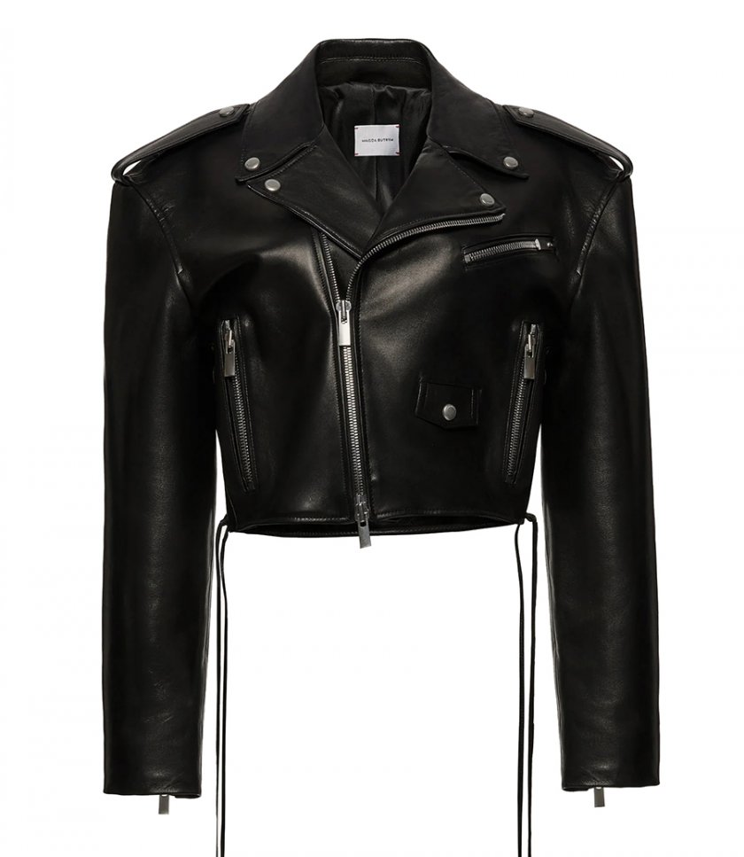 LEATHER JACKETS - CROPPED BIKER JACKET IN LEATHER