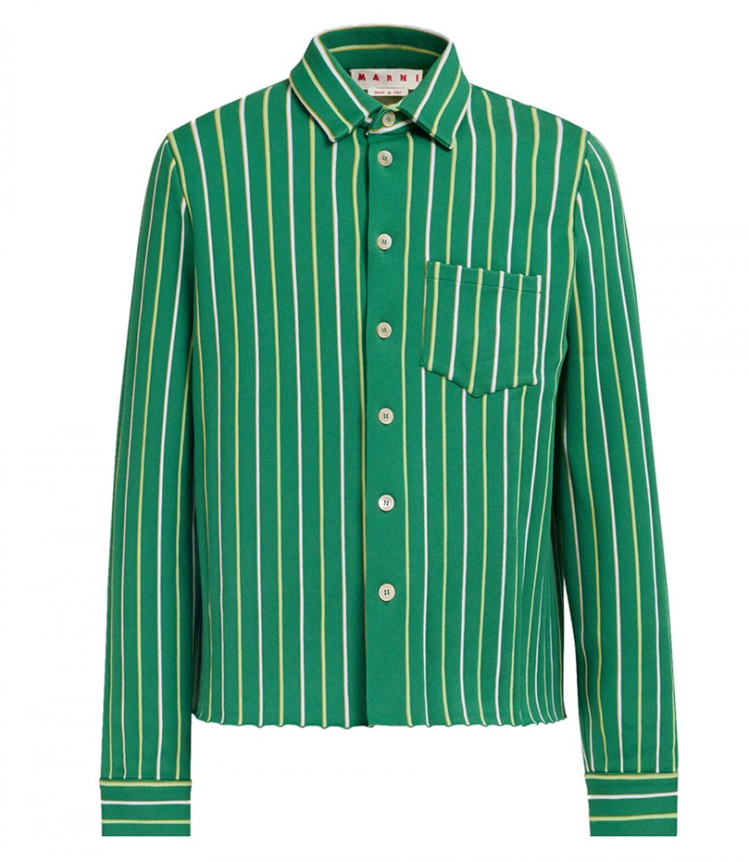 JUST IN - GREEN STRIPED TECHNO KNIT SHIRT