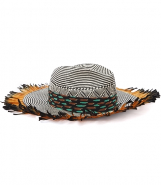 HATS - SILK, PAPER & COTTON BLEND FRINGED WOVEN HAT