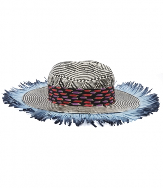 HATS - SILK, PAPER & COTTON BLEND FRINGED WOVEN HAT