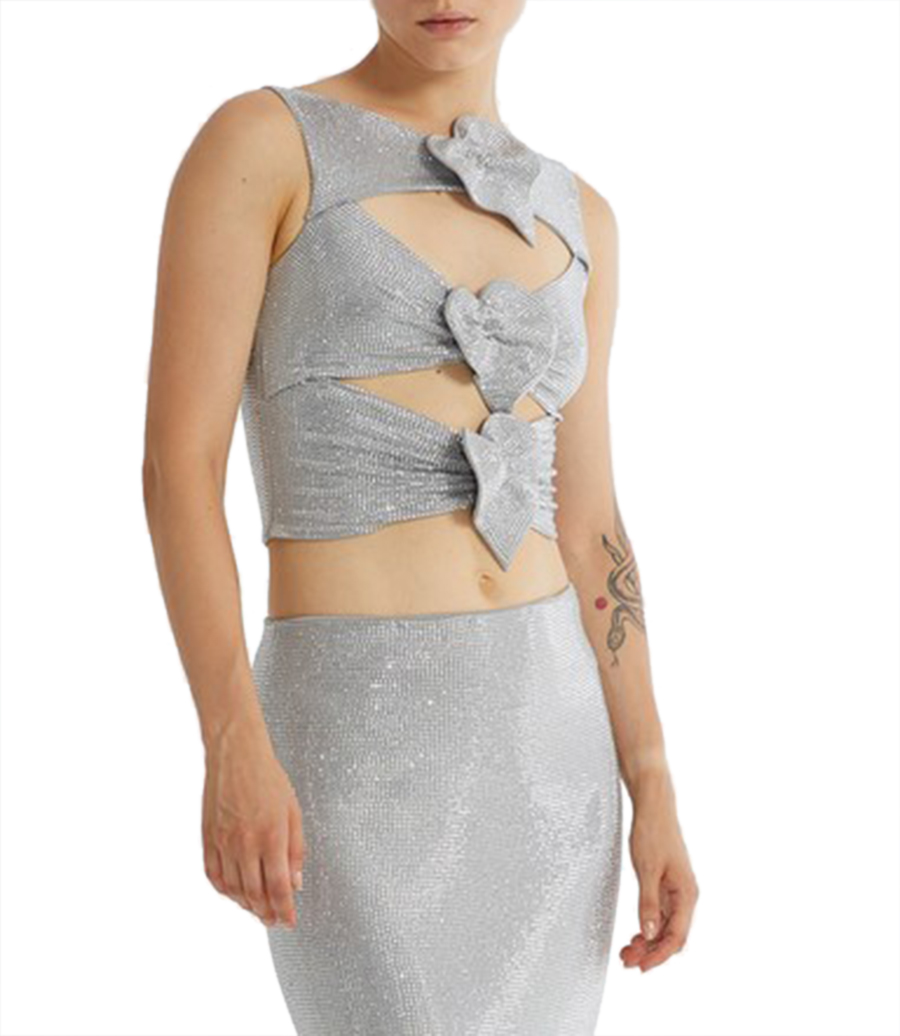 CUT-OUT TOP WITH CRYSTALS