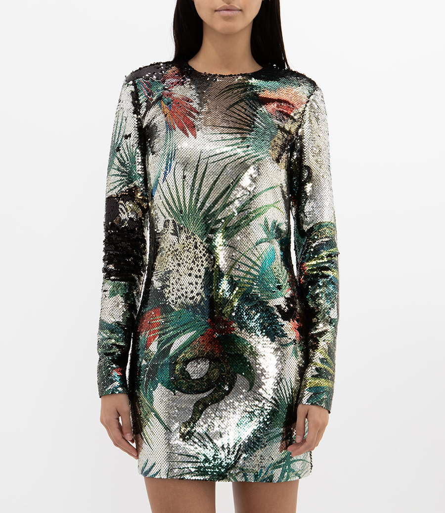 JUNGLE PRINT SEQUIN DRESS