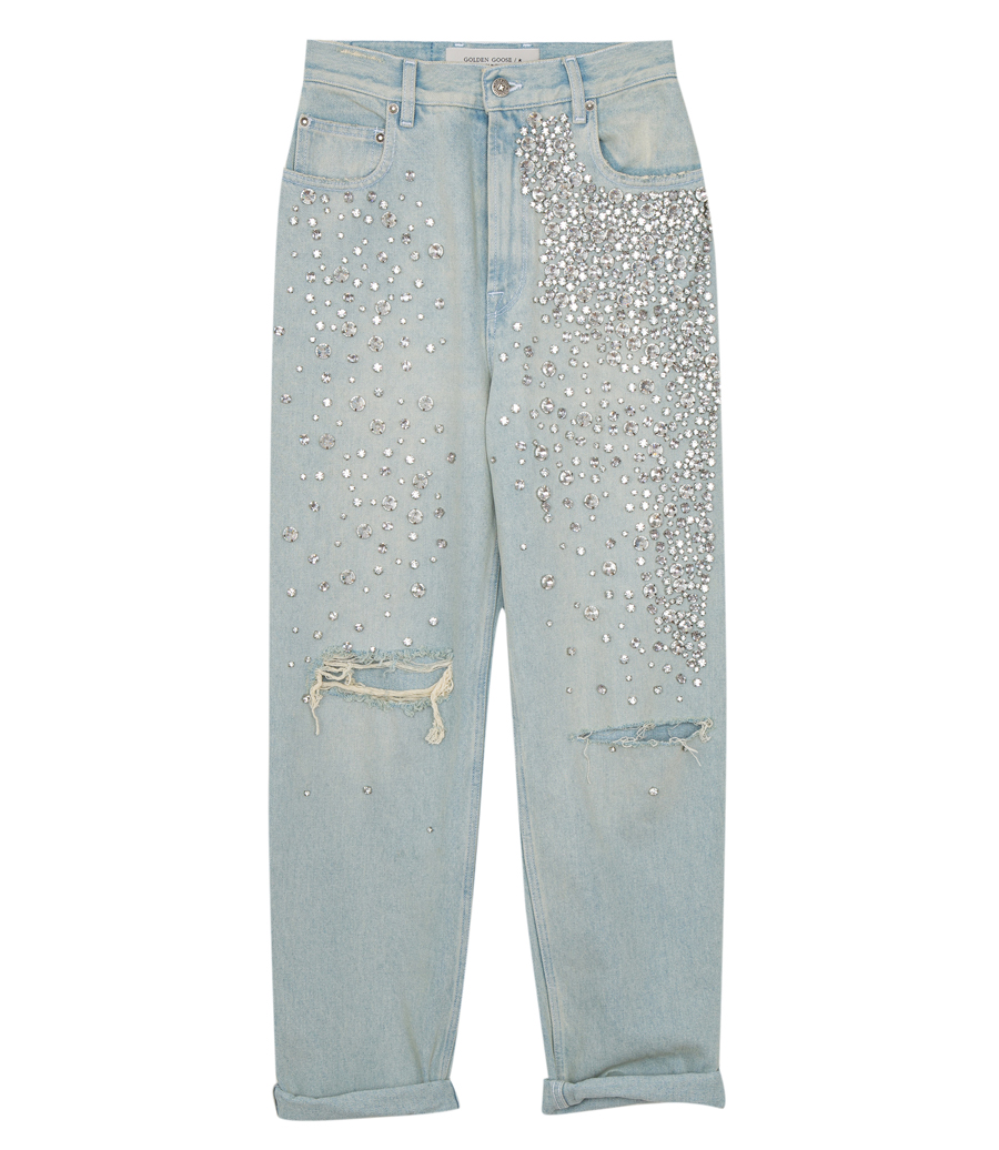 GOLDEN GOOSE  - GOLDEN COLLECTION BLEACHED KIM JEANS WITH CABOCHON