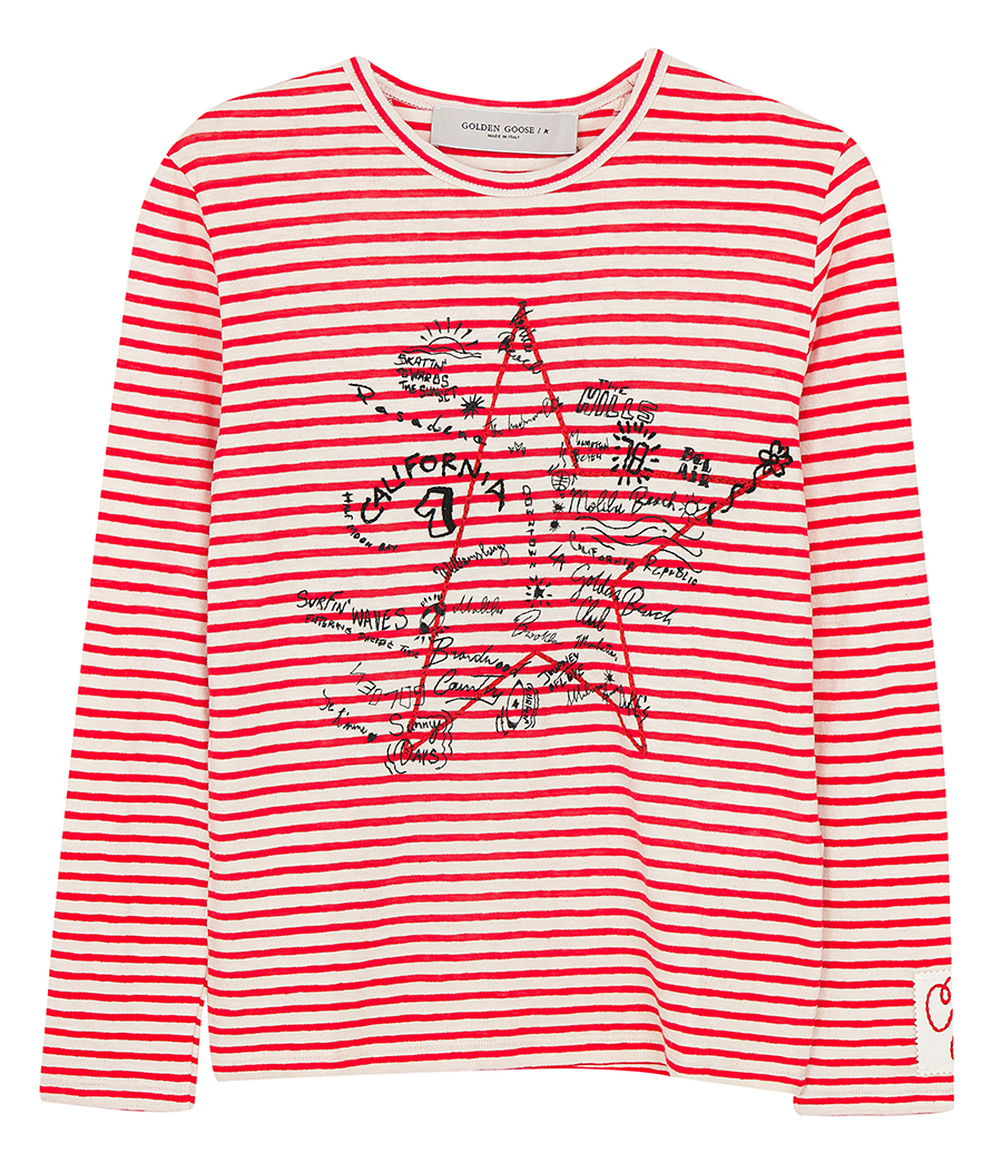 GOLDEN GOOSE  - WHITE AND RED STRIPES LONG SLEEVE TEE
