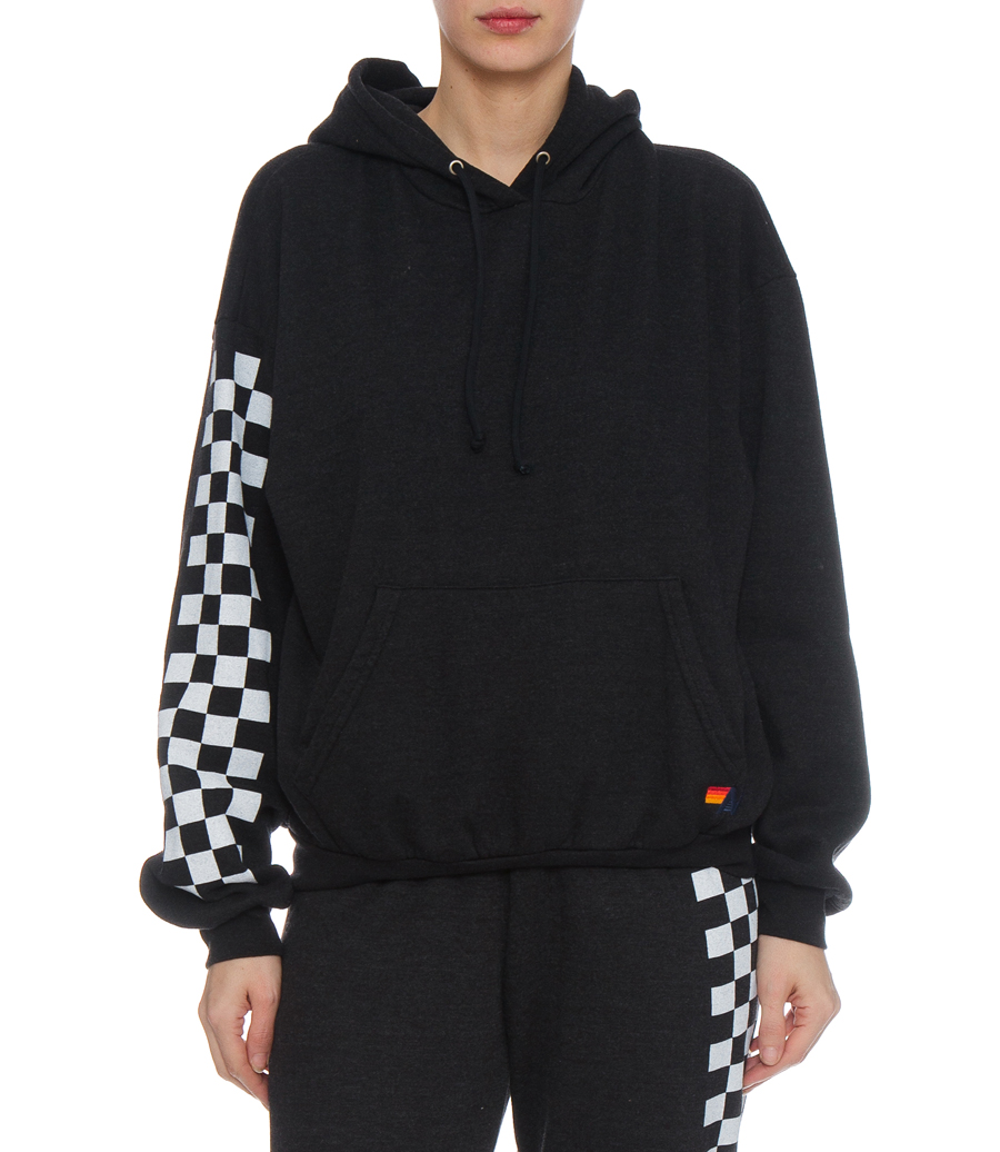 RELAXED CHECK SLEEVE PULLOVER HOODIE