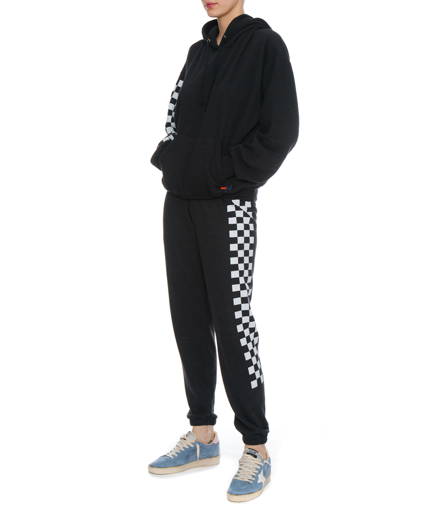 RELAXED CHECK SLEEVE PULLOVER HOODIE