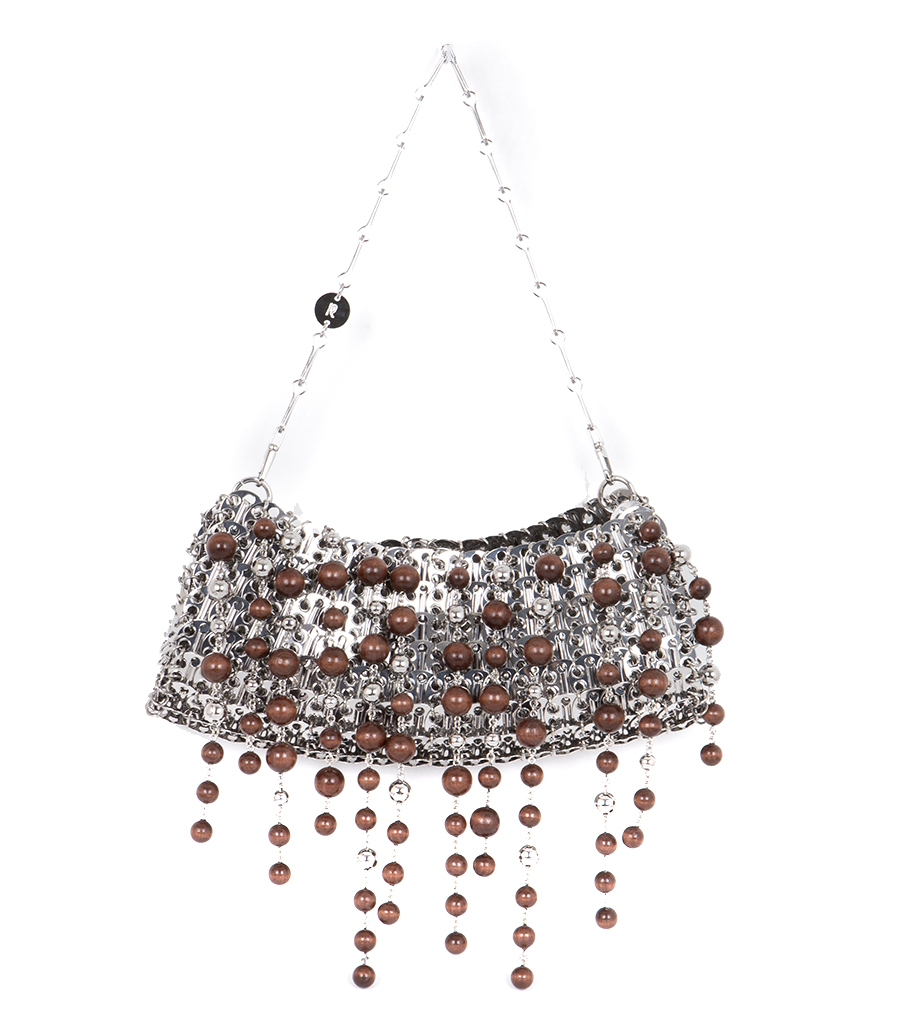RABANNE - BEAD EMEBLLISHED SILVER 1969 DISCS BAG
