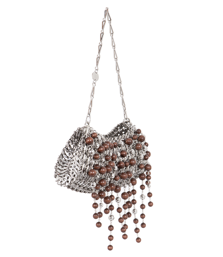 BEAD EMEBLLISHED SILVER 1969 DISCS BAG