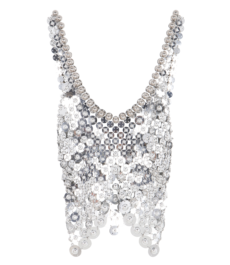RABANNE - BEADS EMBELLISHED SILVER DISK TOP