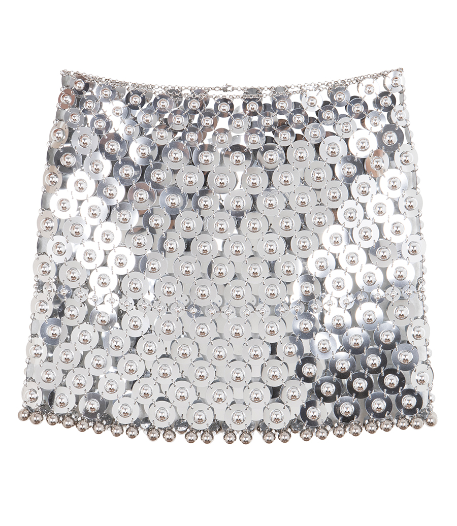 RABANNE - BEADS EMBELLISHED SILVER DISK SKIRT