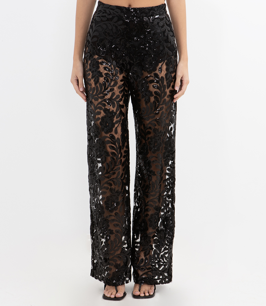 WOMEN'S FLORAL EMBROIDERED TULLE PANTS