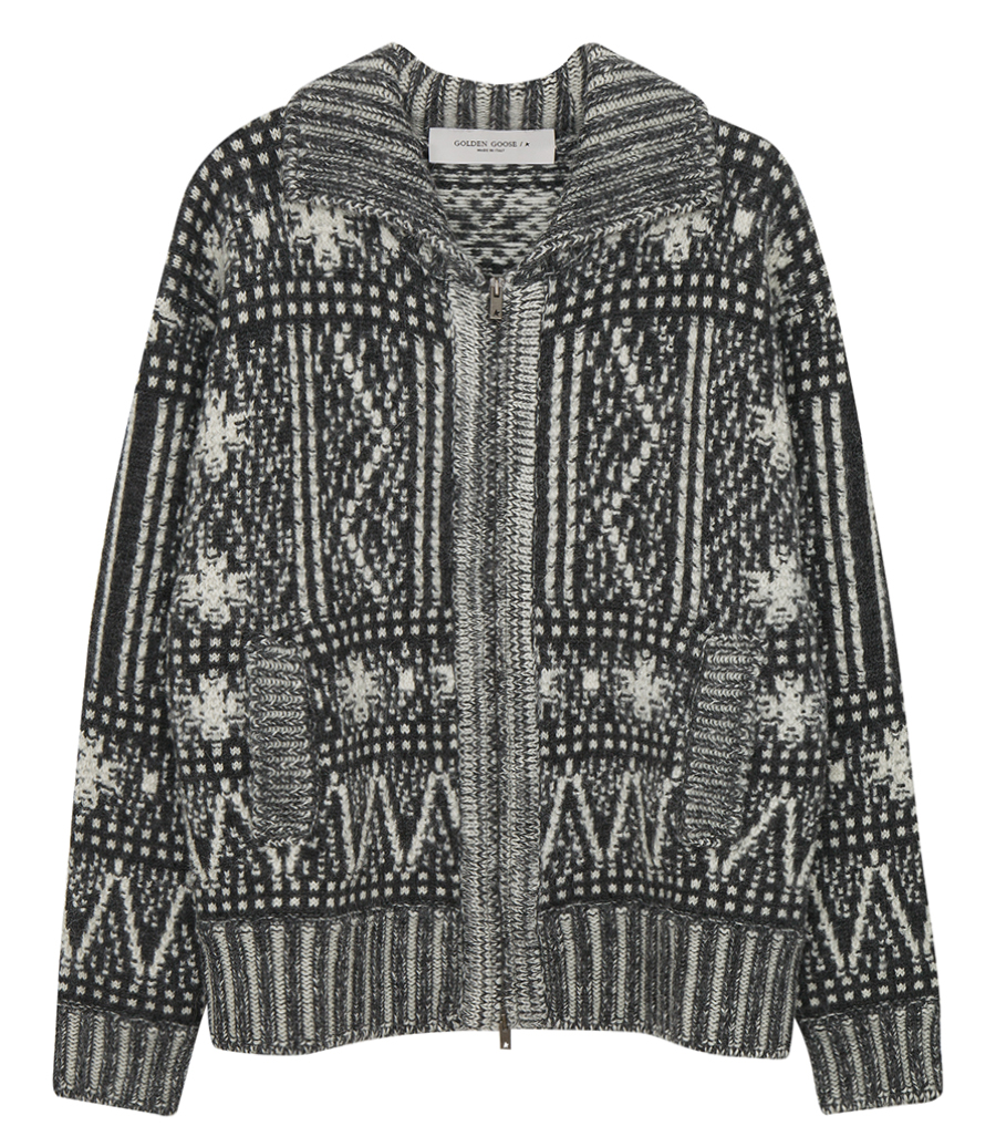 GOLDEN GOOSE  - JOURNEY COLLECTION - CARDIGAN WITH DARK GRAY FAIR ISLE PATTERN