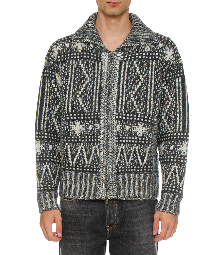 JOURNEY COLLECTION - CARDIGAN WITH DARK GRAY FAIR ISLE PATTERN