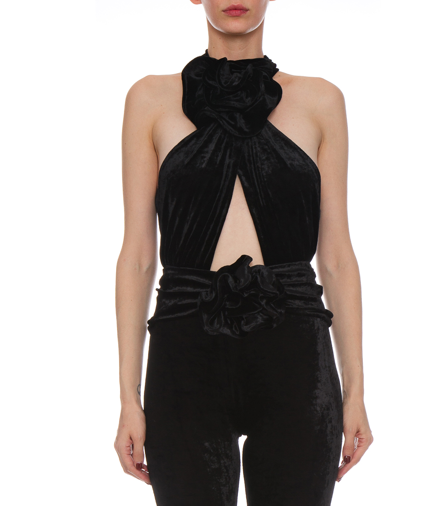 TWISTED WRAP VELVET BODYSUIT