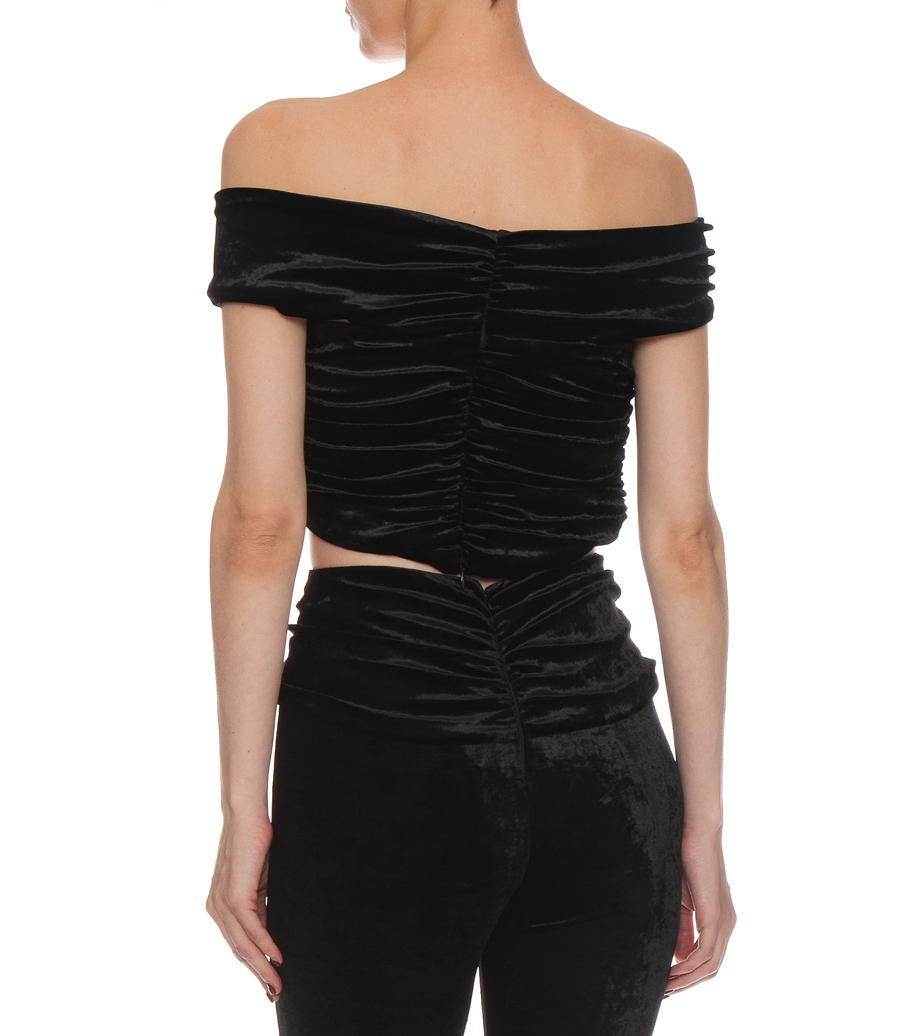 TWISTED OFF SHOULDER VELVET CROP TOP
