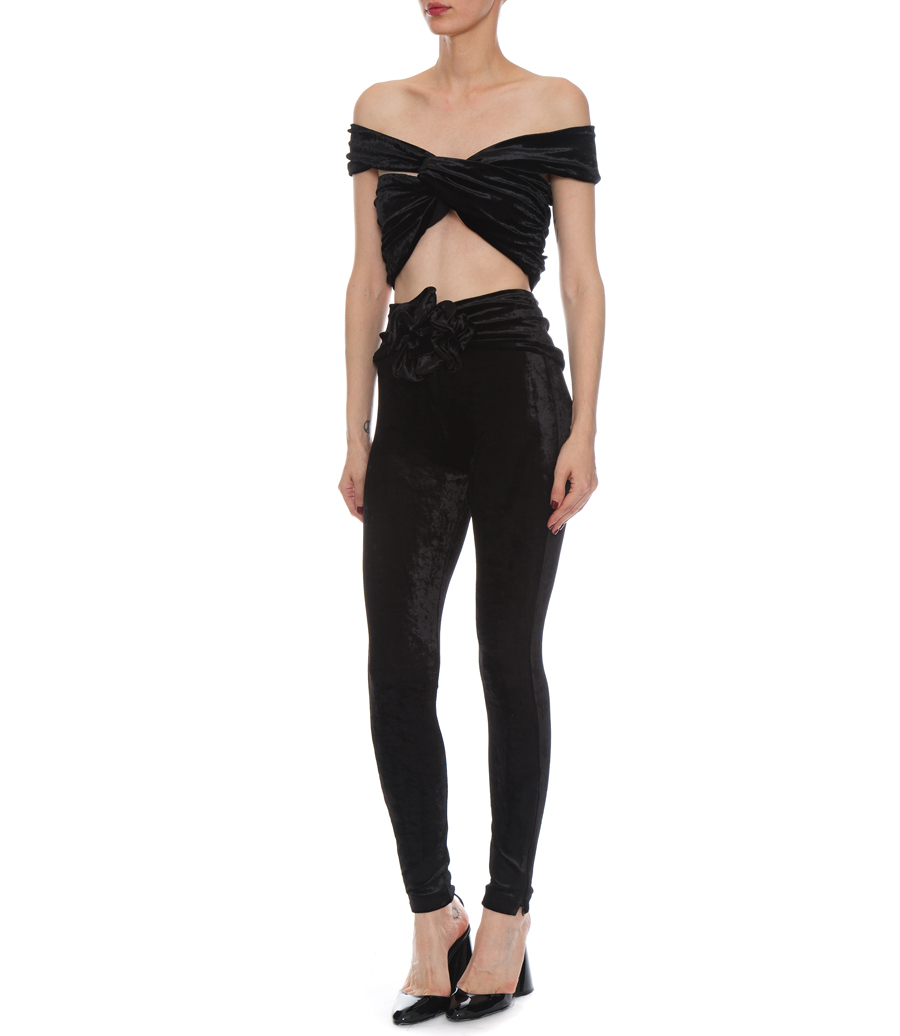 TWISTED OFF SHOULDER VELVET CROP TOP