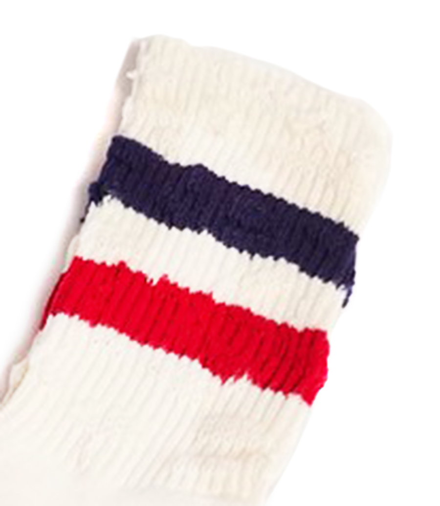 VINTAGE WHITE SOCKS WITH DISTRESSED DETAILS AND TWO-TONE STRIPES