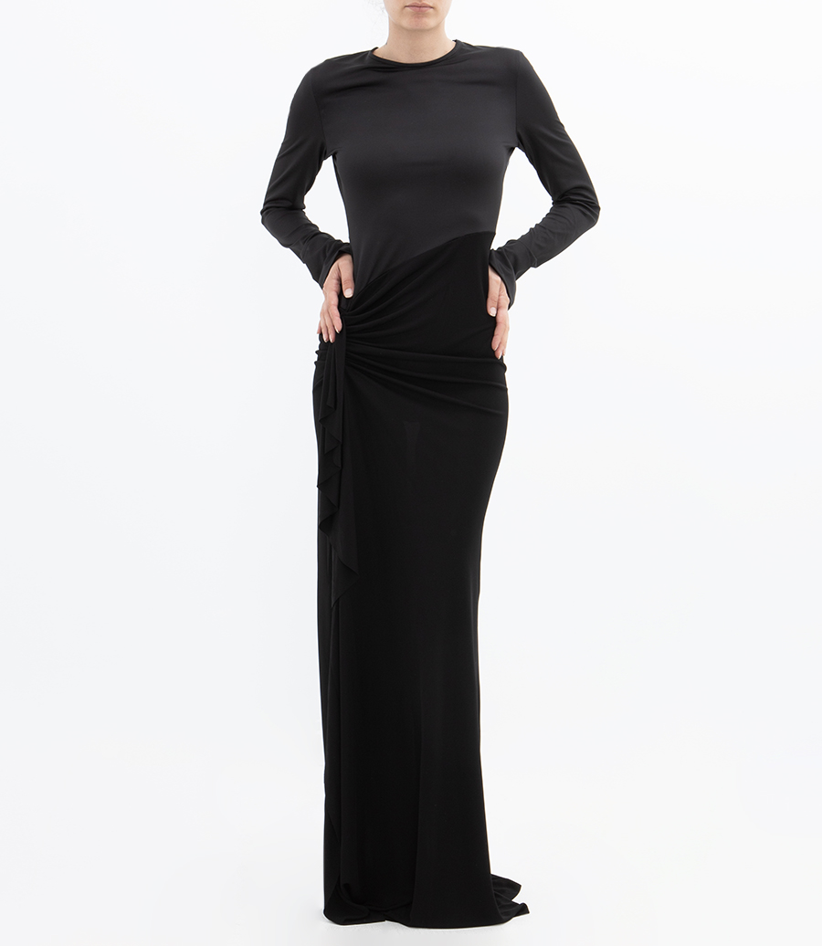 LONG SLEEVE RUCHED DETAIL GOWN