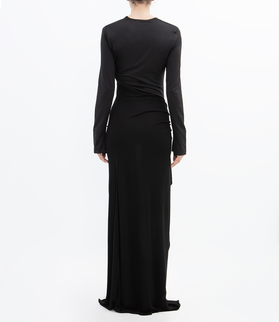 LONG SLEEVE RUCHED DETAIL GOWN