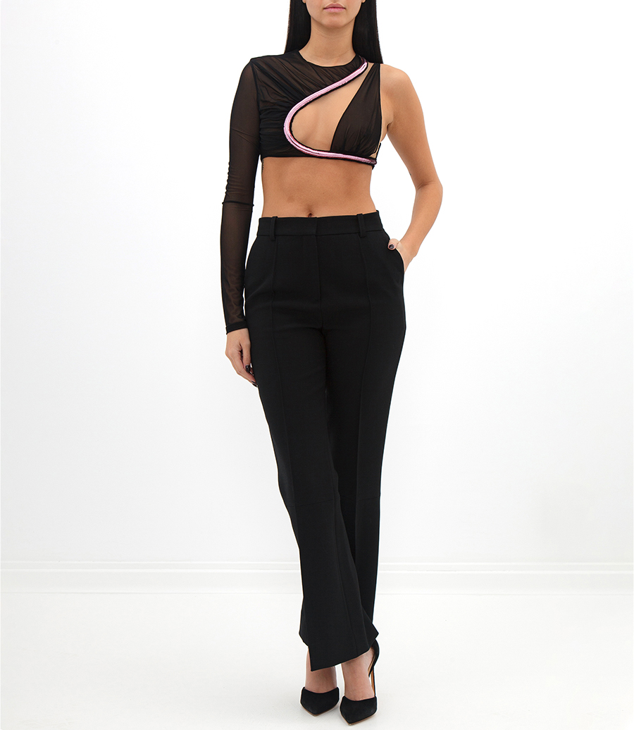 METAL TUBE CHEST DETAIL SLV RUCHED MESH TOP