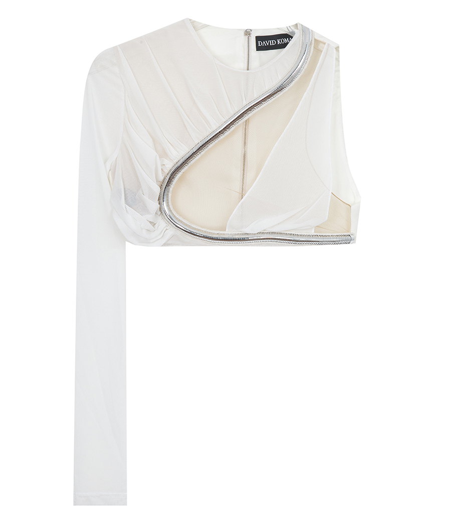 DAVID KOMA - METAL TUBE CHEST DETAIL SLV RUCHED MESH TOP