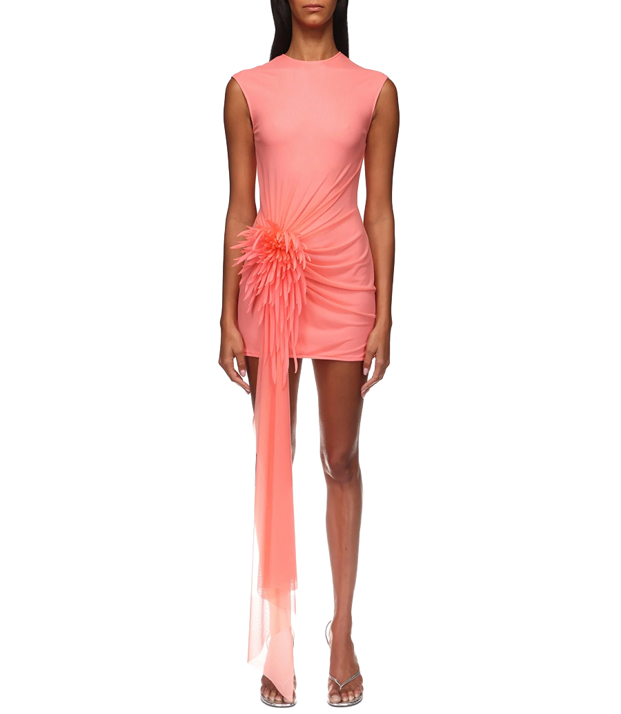 CACTUS DAHLIA EMBROIDERED DRAPED DRESS