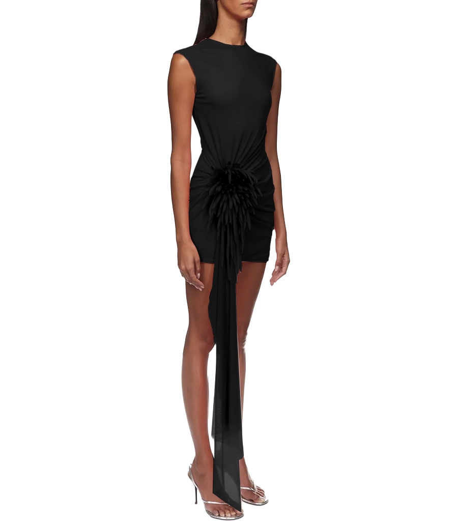 CACTUS DAHLIA EMBROIDERED DRAPED DRESS