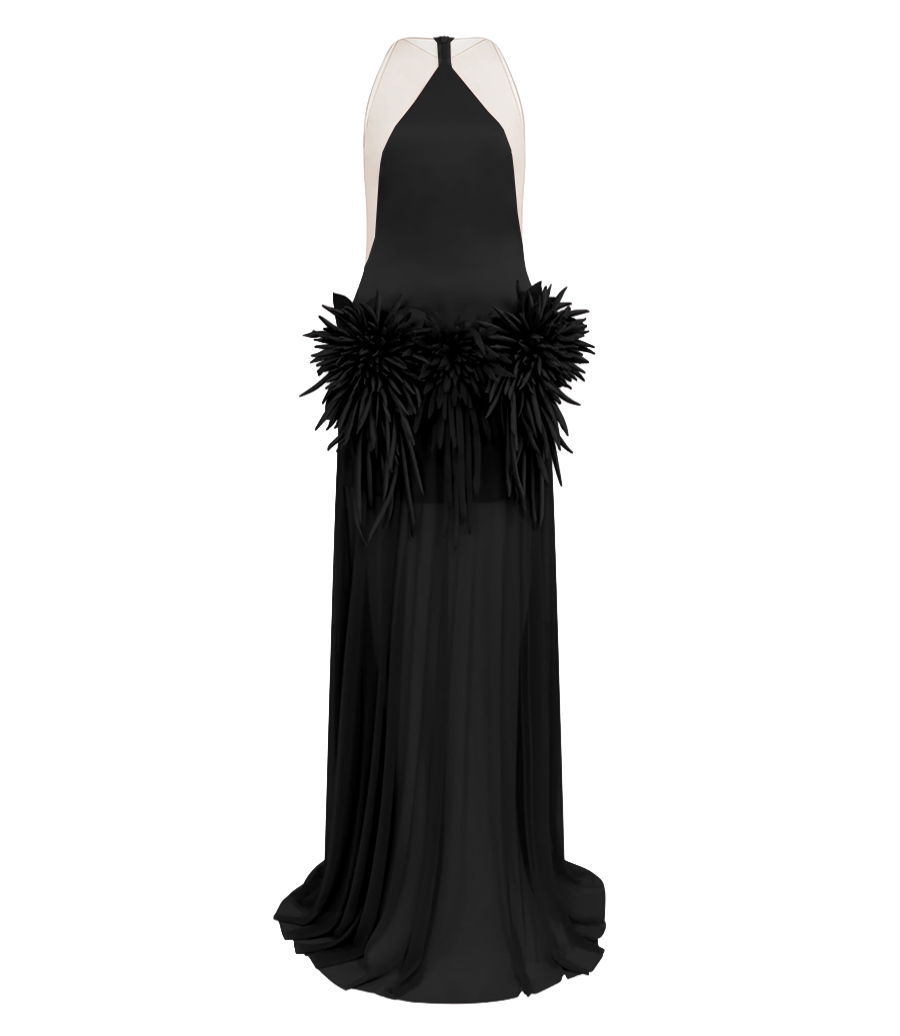 DAVID KOMA - CACTUS DAHLIA DETAIL GOWN