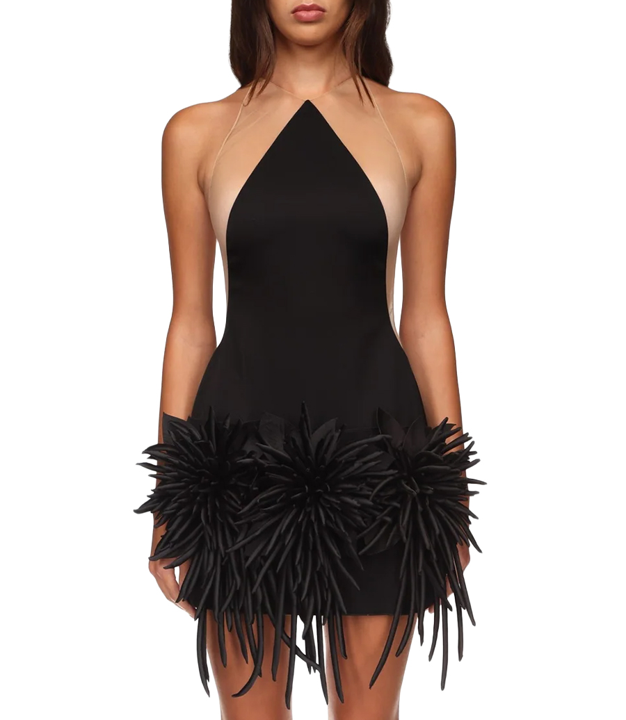 CACTUS DAHLIA DETAILED HALTER MINI DRESS