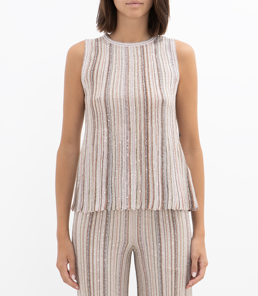 SEQUINED SLEEVELESS RIBBED TOP