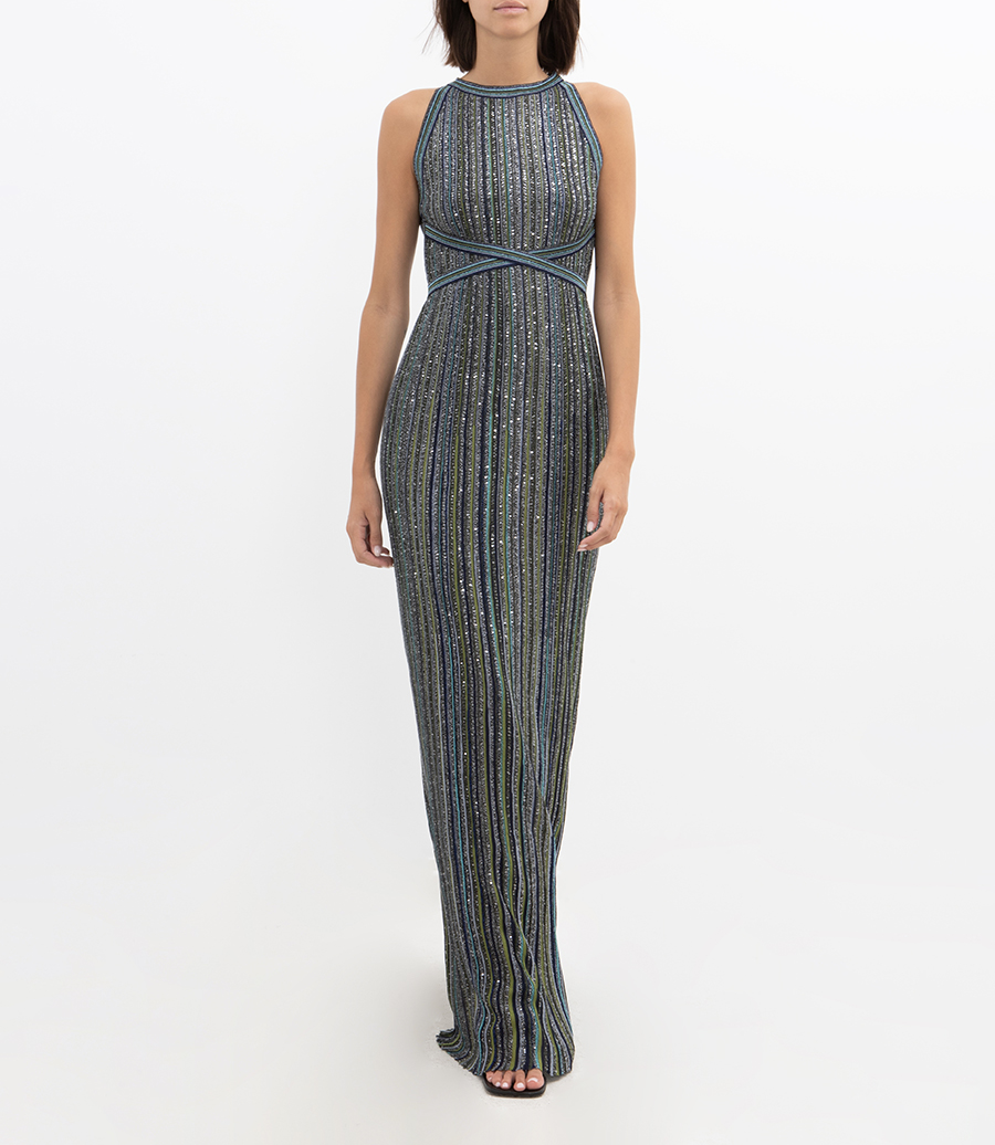SEQUINED LONG STRIPED DRESS