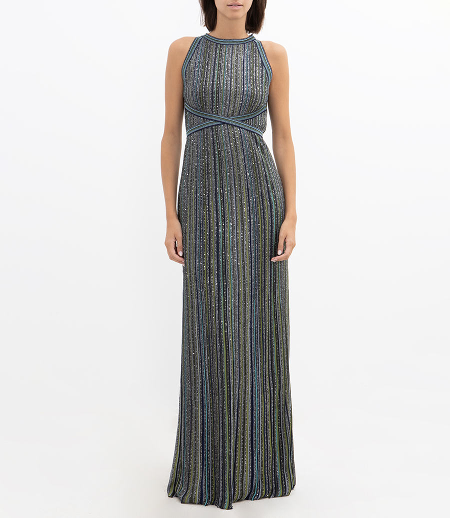 SEQUINED LONG STRIPED DRESS