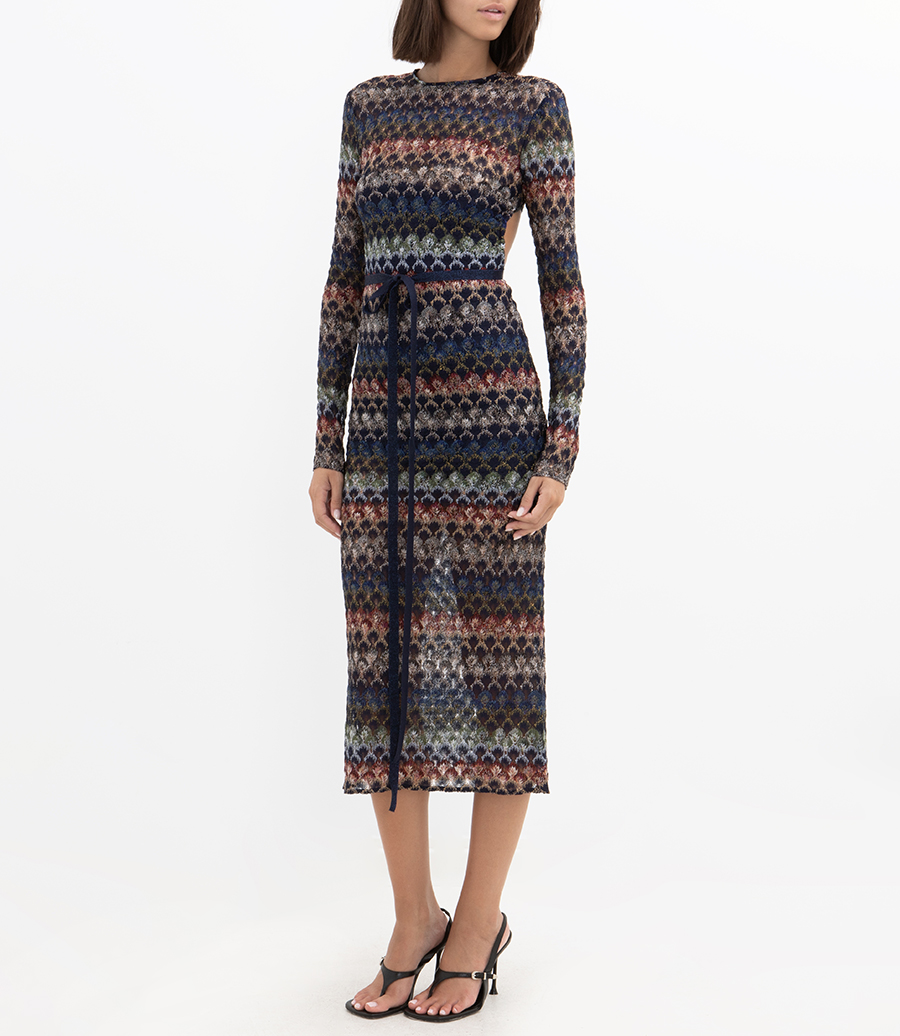 STRIPED MIDI DRESS