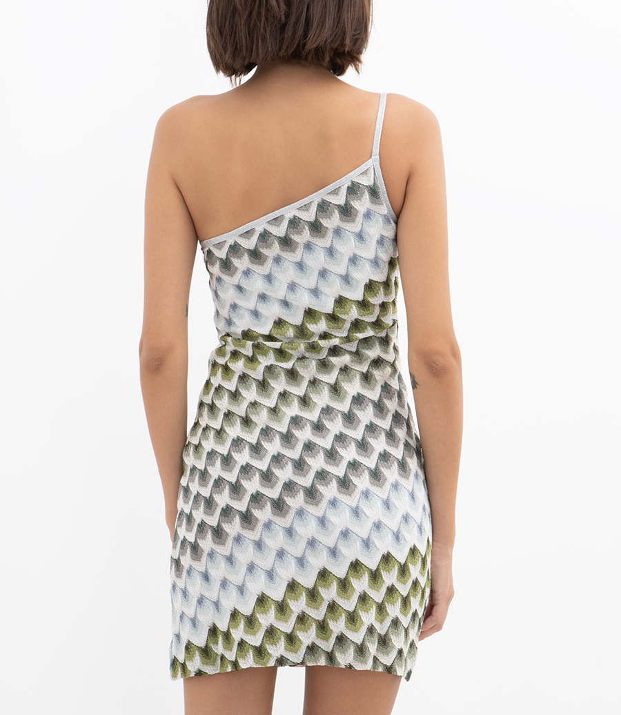 ONE SHOULDER VISCOSE LAME MINI DRESS