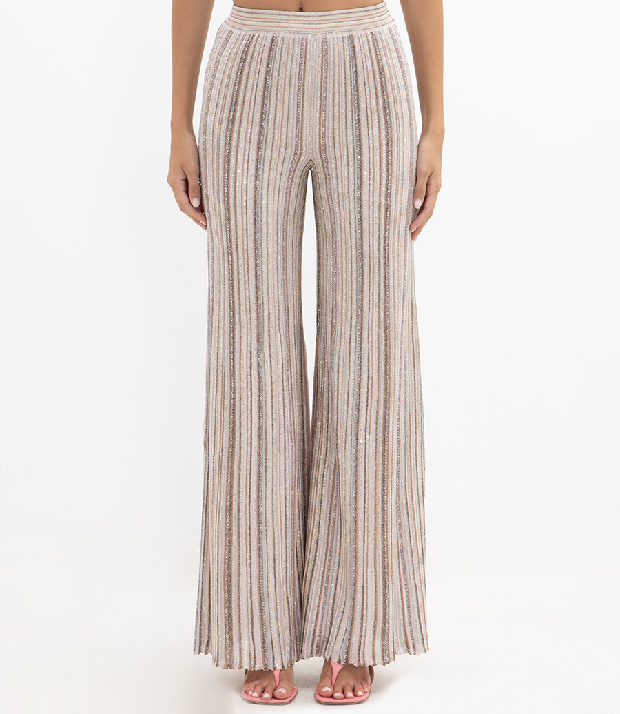 SEQUINED RIBBED PALAZZO TROUSERS