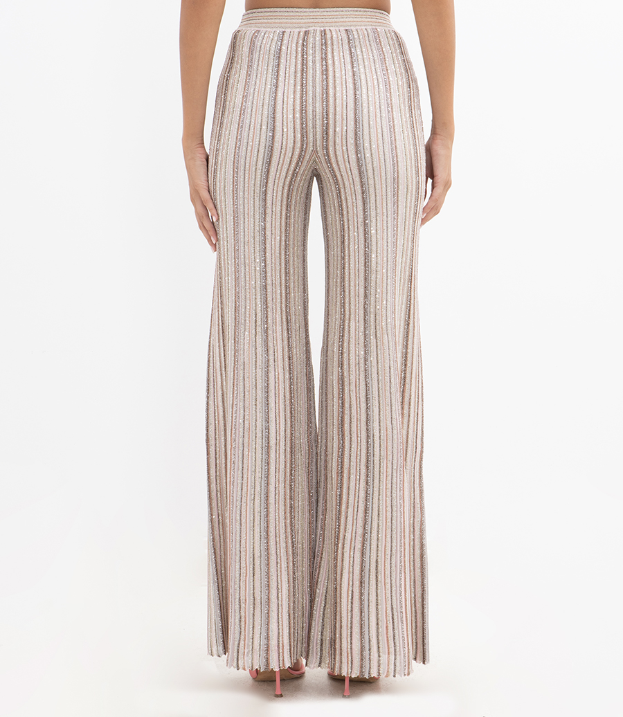 SEQUINED RIBBED PALAZZO TROUSERS