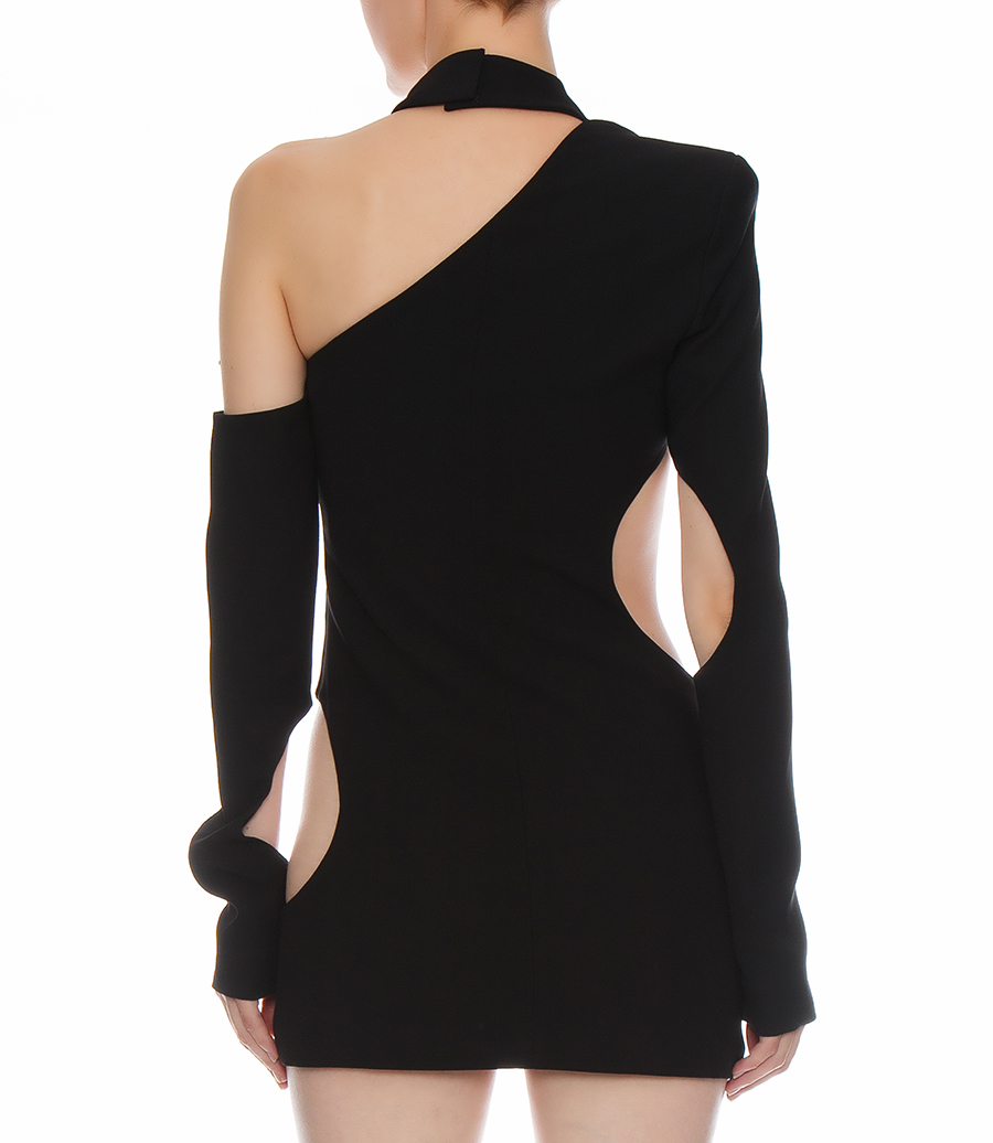 ONE-SHOULDER CUTOUT SATIN MINI DRESS