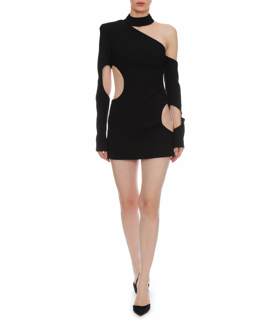 ONE-SHOULDER CUTOUT SATIN MINI DRESS