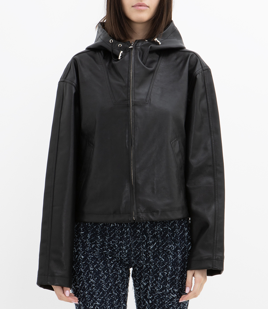 LEATHER HOODED JACKET