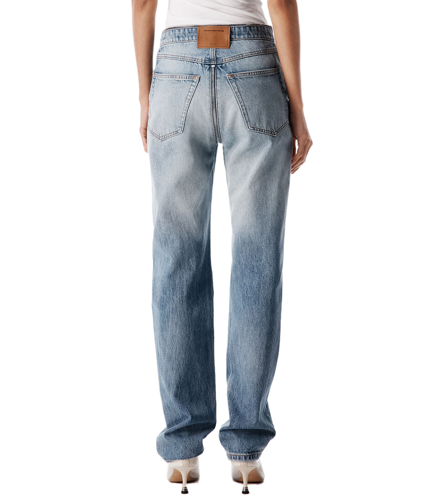 DIPPED V ZIP WAISTBAND STRAIGHT LEG JEAN