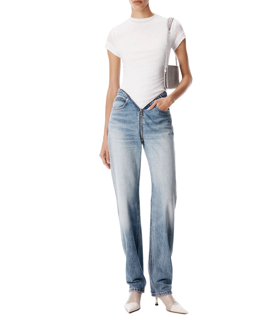 DIPPED V ZIP WAISTBAND STRAIGHT LEG JEAN