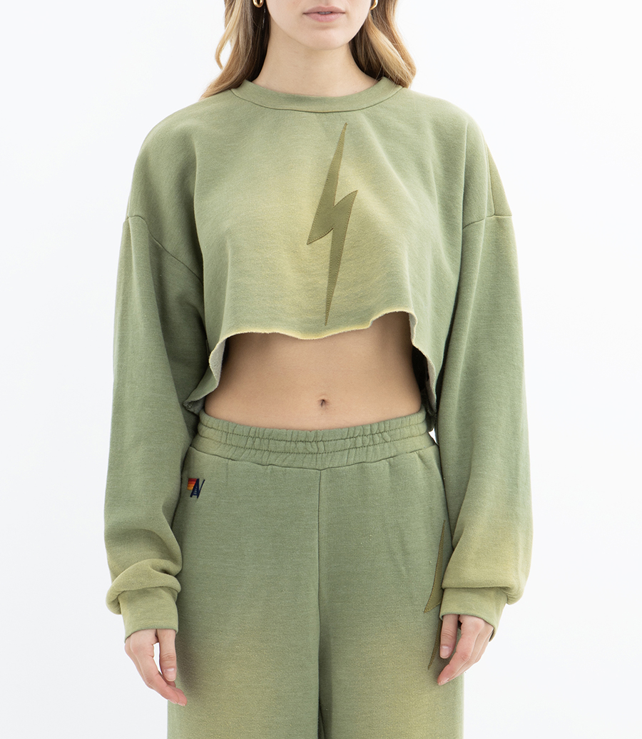 BOLT STITCH CROPPED CREW SWEATSHIRT