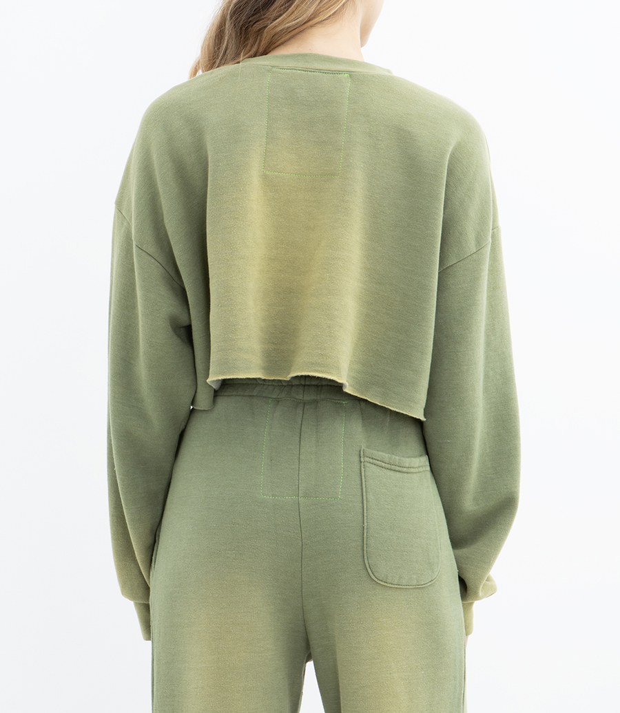 BOLT STITCH CROPPED CREW SWEATSHIRT