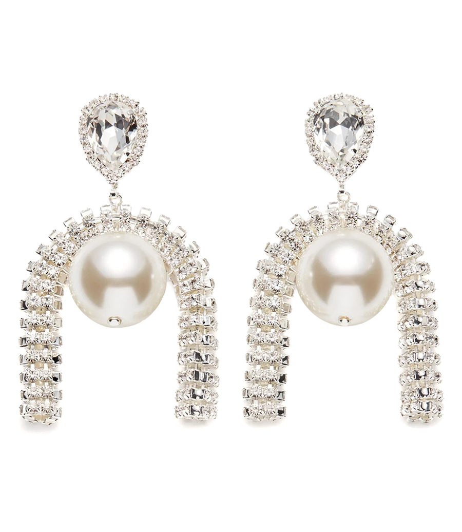 MAGDA BUTRYM - CRYSTAL MESH TUBE PEARL EARRINGS