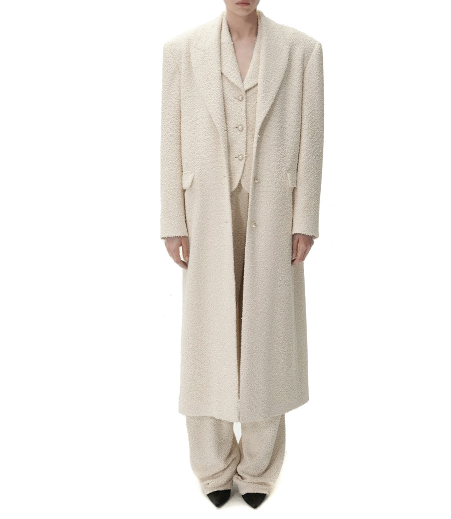 SINGLE BREASTED LONG COAT IN BOUCLE