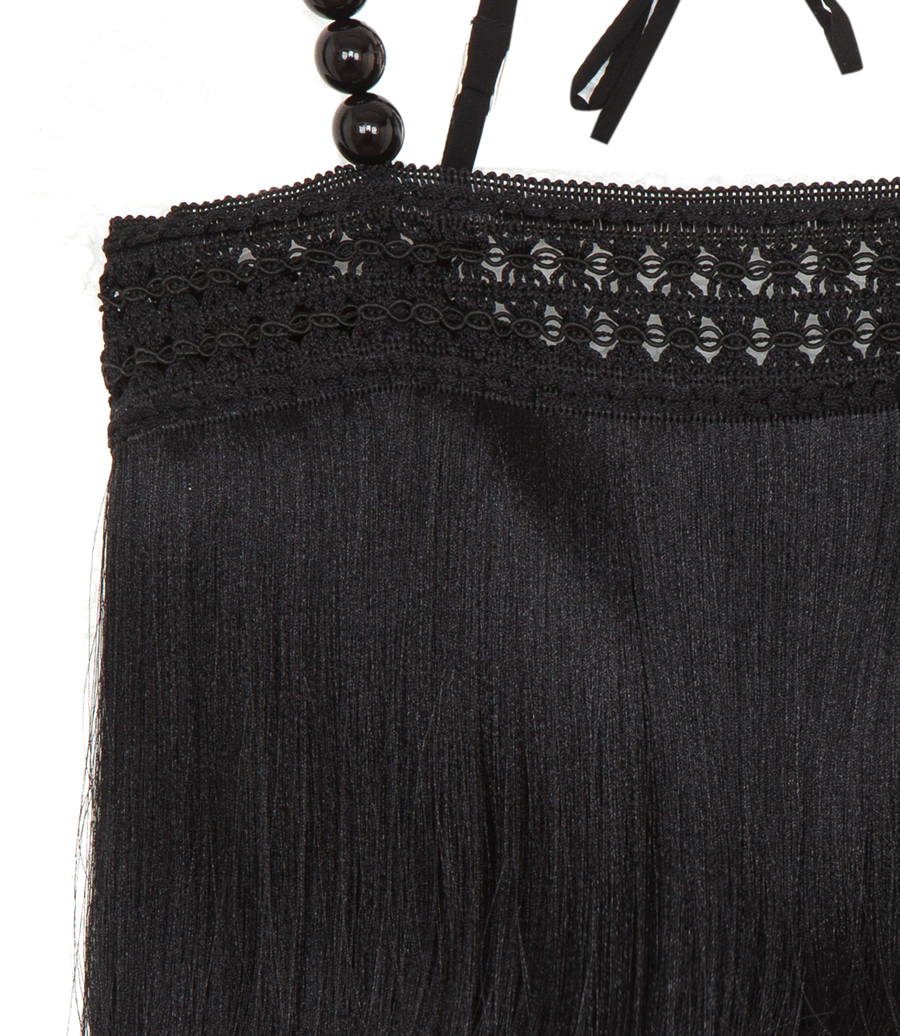 FRINGE CROPPED TOP WITH PEARL STRAPS