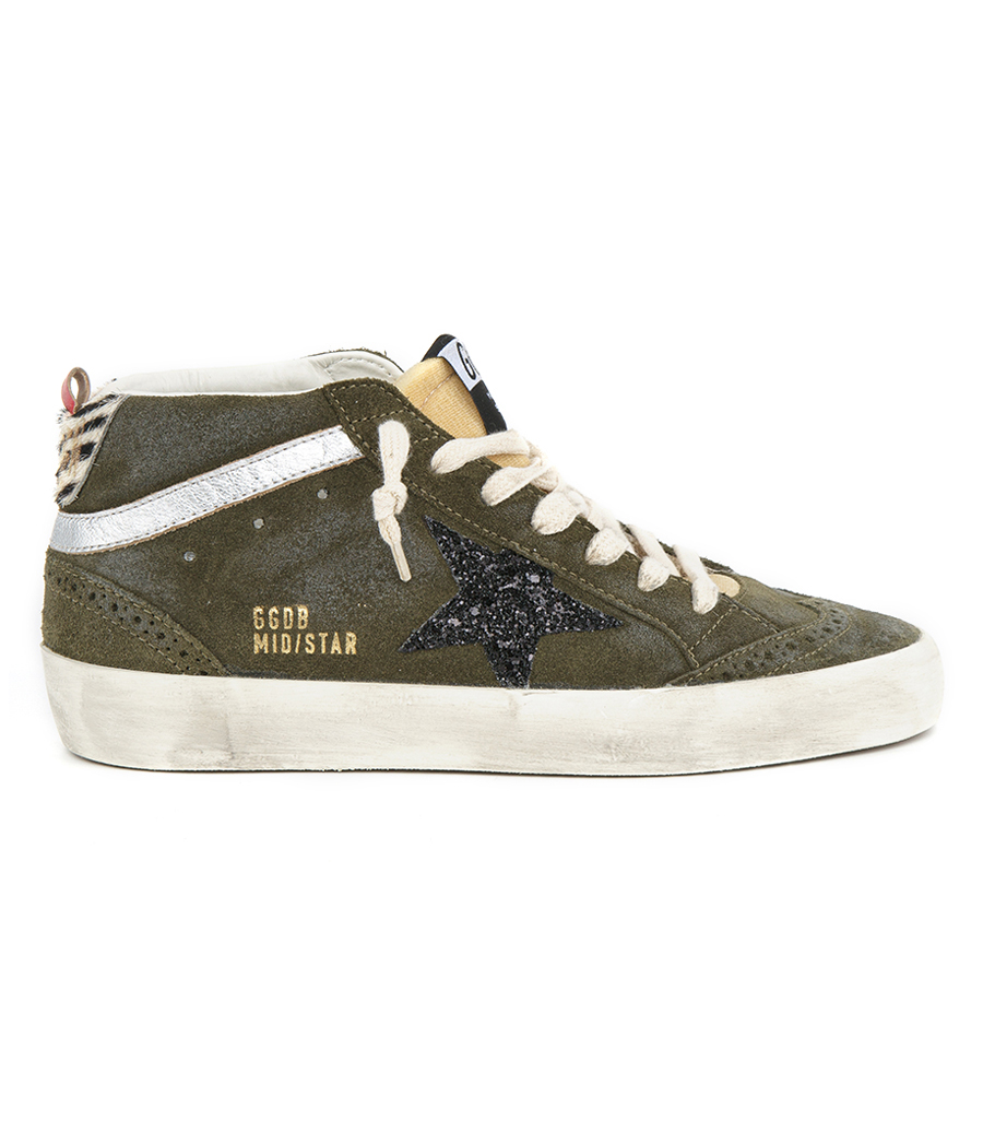 GOLDEN GOOSE  - OLIVE GREEN SUEDE MID STAR